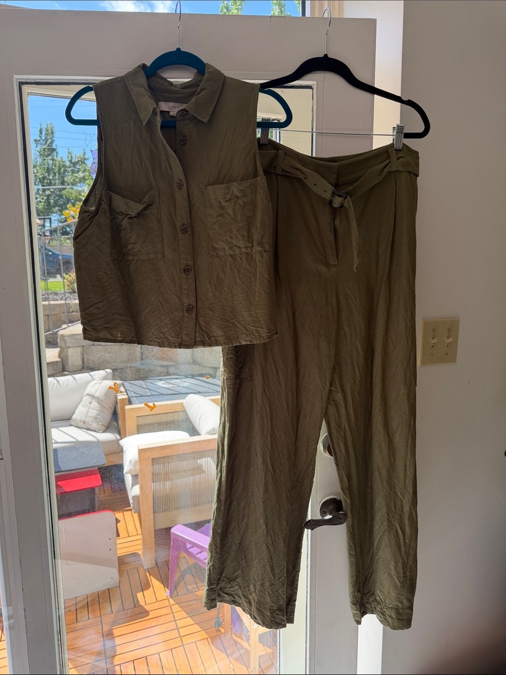 LOFT Olive Utility Crop Top & High-Waist Wide-Leg Pant Set